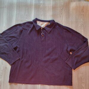 Eddie Bauer Mens XL Navy Blue Cotton Long Sleeve Polo Shirt
